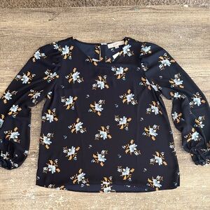 NWT Loft navy with floral print pullover blouse